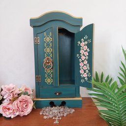 Oratório Capela com Porta e Gaveta para Imagens de até 20cm Azul - 3