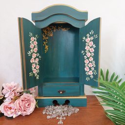Oratório Capela com Porta e Gaveta para Imagens de até 20cm Azul - 4