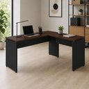 Ver imagem 1 de Mesa Escrivaninha em L 135cm x 150cm Pés Painel F5 Office Cor:Louro Preto com Preto
