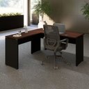 Ver mais imagens de Mesa Escrivaninha em L 135cm x 150cm Pés Painel F5 Office Cor:Louro Preto com Preto
