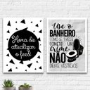 Ver imagem 1 de Kit 2 Quadros Divertidos Para Banheiro 24x18cm - com vidro:Madeira preta