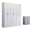 Ver imagem 3 de Guarda-roupa Casal Caleb 6 Portas 2 Gavetas com Cômoda 5 Gavetas Branco - Panorama Móveis