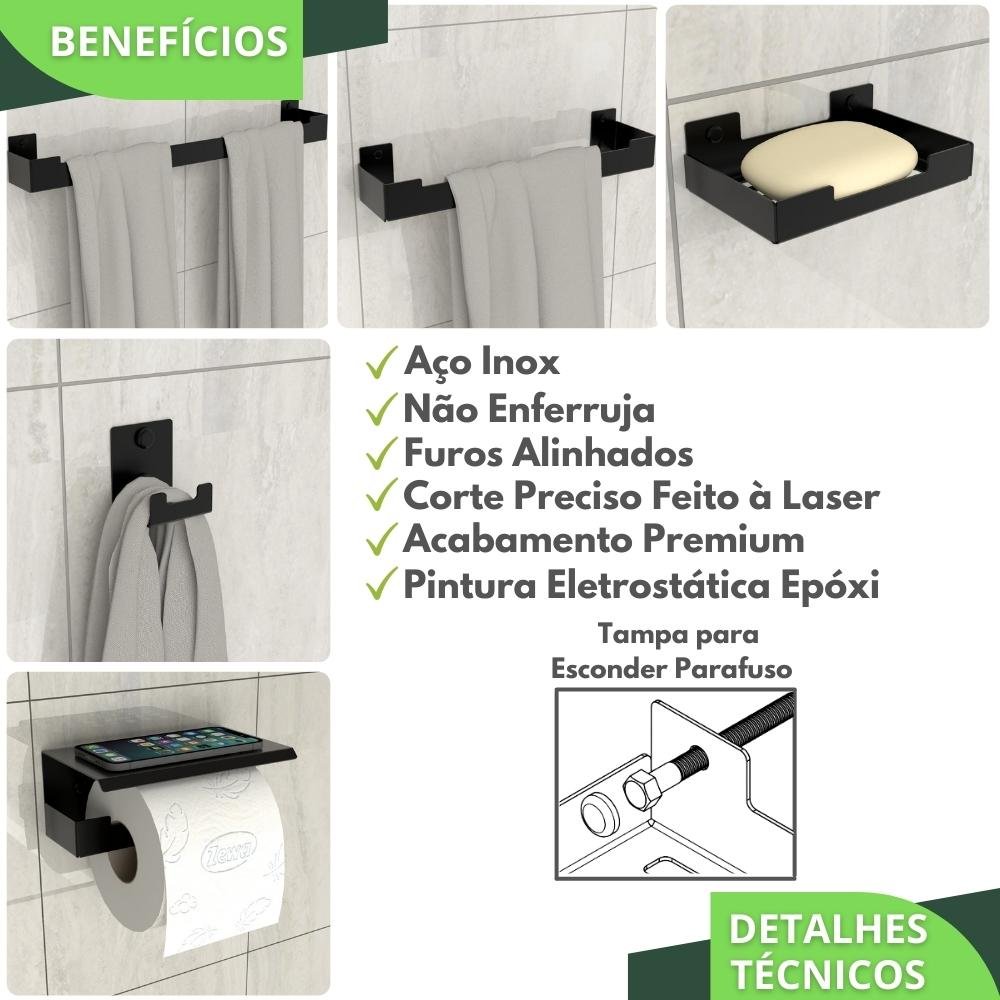 Kit Acessórios Para Banheiro Preto Fosco 5 Peças ELG - 2