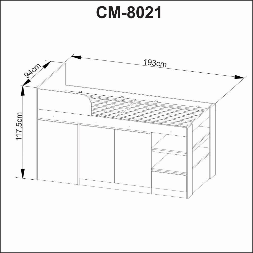 Cama Infantil Multifuncional 3 Prateleiras 1 Gaveta 2 Portas Multiuso Organizador Quarto Branco - 4