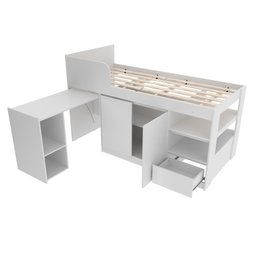 Cama de Solteiro Multifuncional com Escrivaninha e Armário Branco Cm8021 Tecno Mobili - 3
