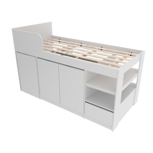 Cama de Solteiro Multifuncional com Escrivaninha e Armário Branco Cm8021 Tecno Mobili
