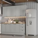 Ver imagem 2 de Cozinha Americana 4 Peças com Balcão e Tampo 9 Portas 3 Gavetas MDF Cinza-Nature Móveis Henn