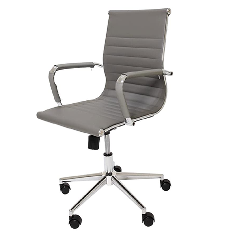 Cadeira Escritório Cinza Diretor Eames Couro 3301 Baixa
