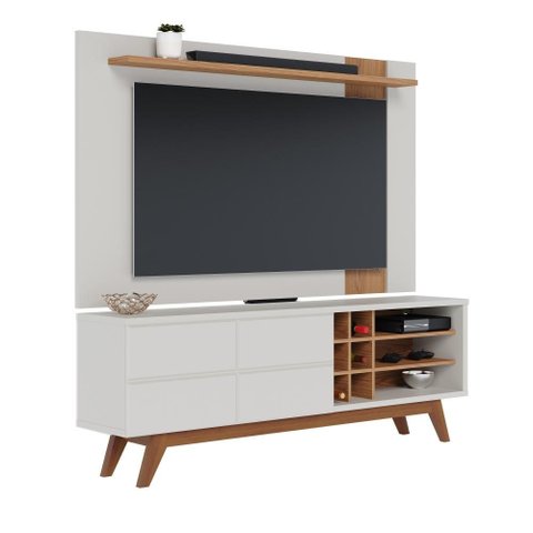 Rack Bancada Laguna Portas Nichos e Adega Off White Matte/freijó