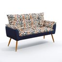 Ver imagem 1 de Poltrona Namoradeira Beta / Sued Estampado Bege com Azul Marinho