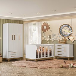 Quarto de Bebê Completo Branco Acetinado + Colchão Gazin Patoti Móveis - 1