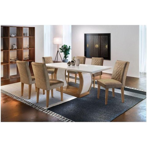 Conjunto Sala de Jantar Jade 6 Cadeiras Off White
