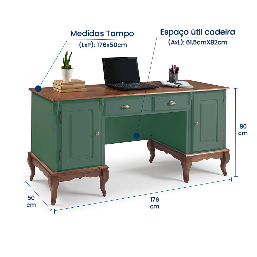 Escrivaninha Hannover 2 Portas e 2 Gavetas Divisor de Ambiente 60813 Linz Moveis -verde Musgo/imbuia - 6