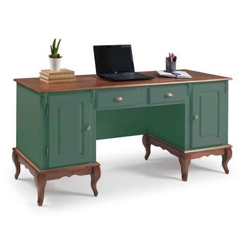Escrivaninha Hannover 2 Portas e 2 Gavetas Divisor de Ambiente 60813 Linz Moveis -verde Musgo/imbuia