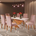 Ver imagem 1 de Mesa de Jantar 6 Lugares Poliana Mel/Blonde/Veludo Rosa - Viero Móveis
