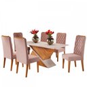 Ver imagem 2 de Mesa de Jantar 6 Lugares Poliana Mel/Blonde/Veludo Rosa - Viero Móveis