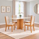Ver imagem 1 de Conjunto Sala de Jantar Mesa Lana 120cm Tampo MDF Vidro Canto Reto 4 Cadeiras Evelin