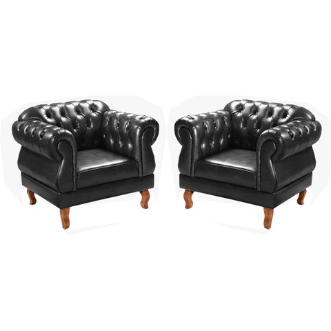 Kit 02 Poltronas Chesterfield Elisabeth Duquesa Capitonê - Couríssimo Preto
