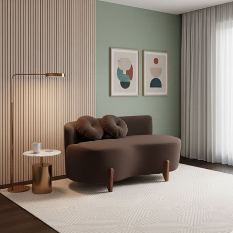 Sofá Decorativo Curvo Orgânico Living Boucle Marrom - Montanaris Decor