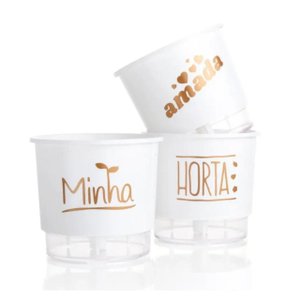 Vasos Autoirrigáveis - Trio Branco com Dourado