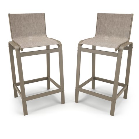 Kit 2 Banquetas Altas Bancada Alumínio Fendi Tela Mocca