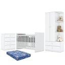 Ver imagem 1 de Dormitório Infantil Labirinto Guarda Roupa, Cômoda e Berço Branco Brilho com Colchão - Móveis Henn