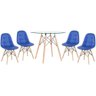 Kit - Mesa de Vidro Eames 90 Cm + 4 Cadeiras Eames Botonê Azul Cadeiras Azul - 1