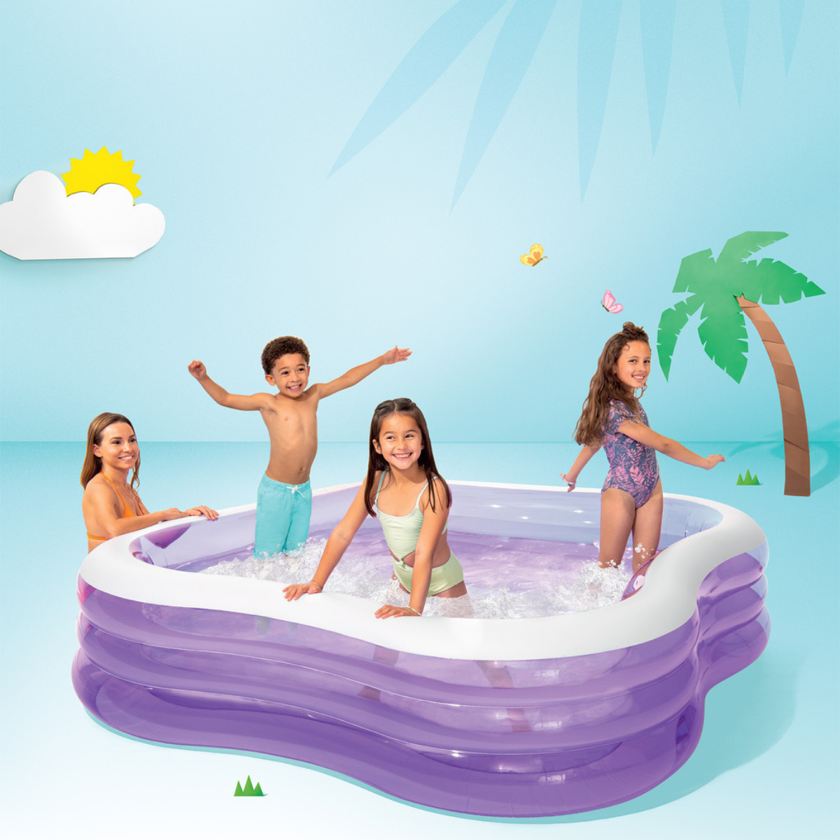 Piscina Inflável Familiar Intex Grande 1.350l 229x229x56cm:roxo - 4