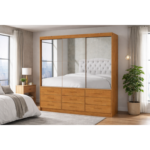 Guarda Roupa 9 Gavetas 3 Portas Espelhado Sunset-grand Line