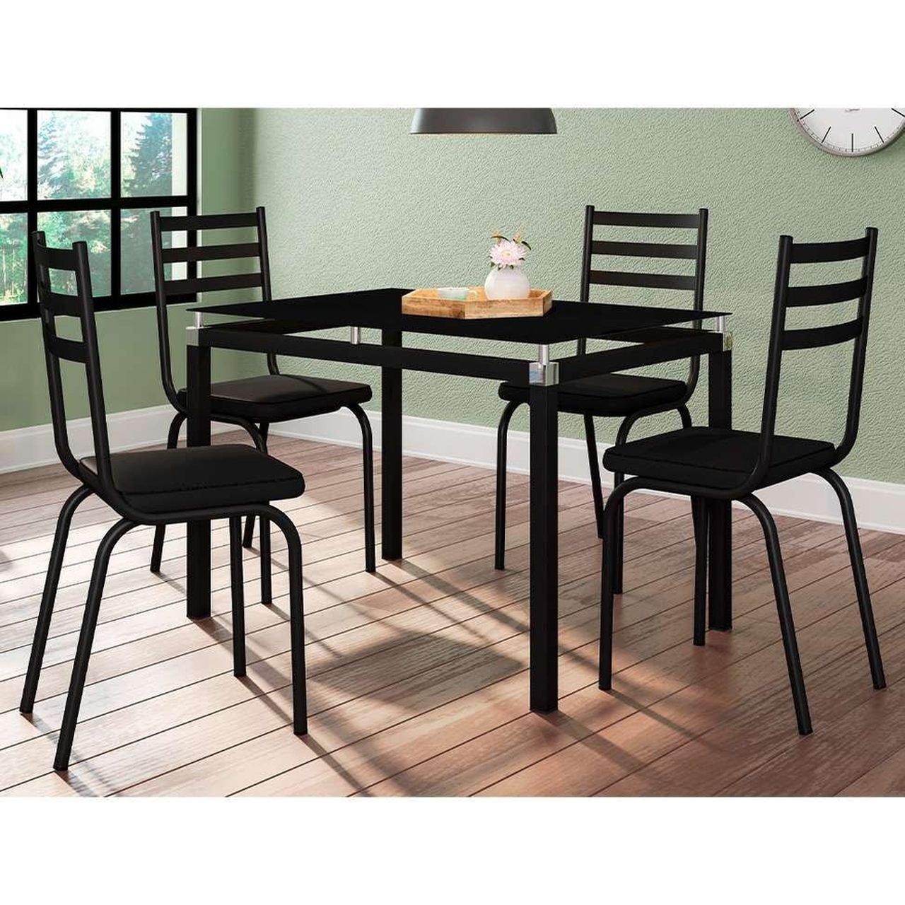 Jogo de Mesa de Cozinha Malva Preto 107 X 70 cm Com 4 Cadeiras 118 Assento Preto - 2