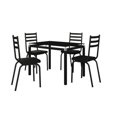 Jogo de Mesa de Cozinha Malva Preto 107 X 70 cm Com 4 Cadeiras 118 Assento Preto