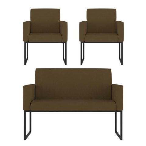 Kit Sofá 2 Lugares + 2 Poltronas para Recepção Sala Balaqui Cor:marrom Marrom