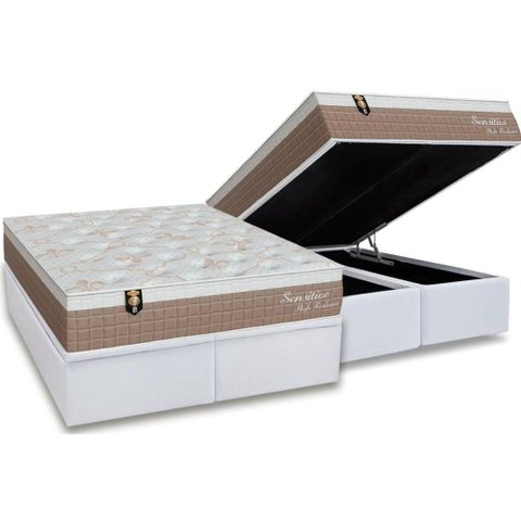 Conjunto Box Baú Queen Colchão Espuma Orthoflex Molas Ensacadas Masterpocket Sensitive + Base Crc