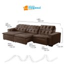 Ver imagem 3 de Sofá Retrátil Reclinável 7 Lugares 350cm com Pillow Veludo Marrom Alasca Megasul