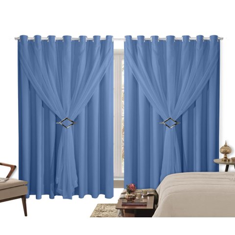 Cortina Blackout PVC 3,00m X 2,80m Com Voil Azul