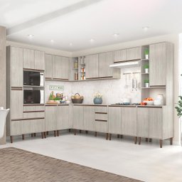 Cozinha de Canto Modulada New 233/311x214 Cm Balcão Tampo Armário Nicho Forno MDP Legno - ClickLar - 1
