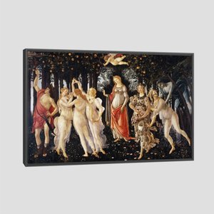 Quadro Sandro Botticelli A Primavera Tela Moldura Preta 45X30Cm