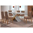 Ver imagem 1 de Conjunto: Mesa Sala Jantar Imperatriz Tampo c/ Vidro Curvo 180cm+6 Cadeiras Maldivas Madeira