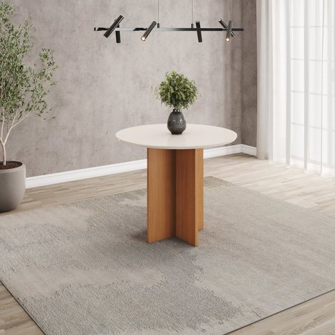 Mesa de Jantar 4 Lugares 90cm Tampo de MDF Redonda Lana