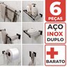 Toalheiro Duplo Inox 60cm + Kit Acessórios Banheiro 6 Peças - 2