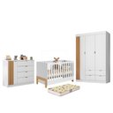 Ver imagem 1 de Dormitório Infantil Ayla Guarda Roupa, Cômoda e Berço Branco Acetinado com Colchão Supreme -