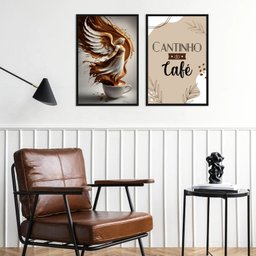 Kit 2 Quadros Cantinho do Café Abençoado 45x34cm - com Vidro:moldura Branca - 1