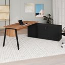 Ver imagem 1 de Mesa Gerente Dinâmica em L 2,00 m X 1,70 m com Tampo Chanfrado 45° Pés Cavalete e Armário