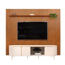 Ver imagem 1 de Painel Trento Ripado c/ Bancada Ariana 100%MDF 2.75x2.40 Mts p/ TV Ate 75 pol-Off/Freijo -Dj Moveis