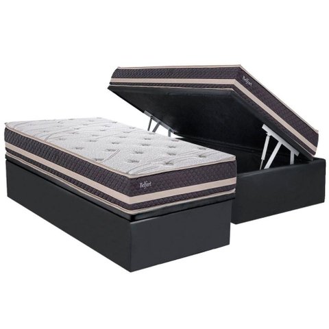 Cama Box Baú Solteiro: Colchão Anatômico Herval Ag65 Belfort + Base Crc Suede Gray (88x188)