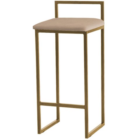 Banqueta Alta Estofada Suede Pietra Base Dourada House:bege