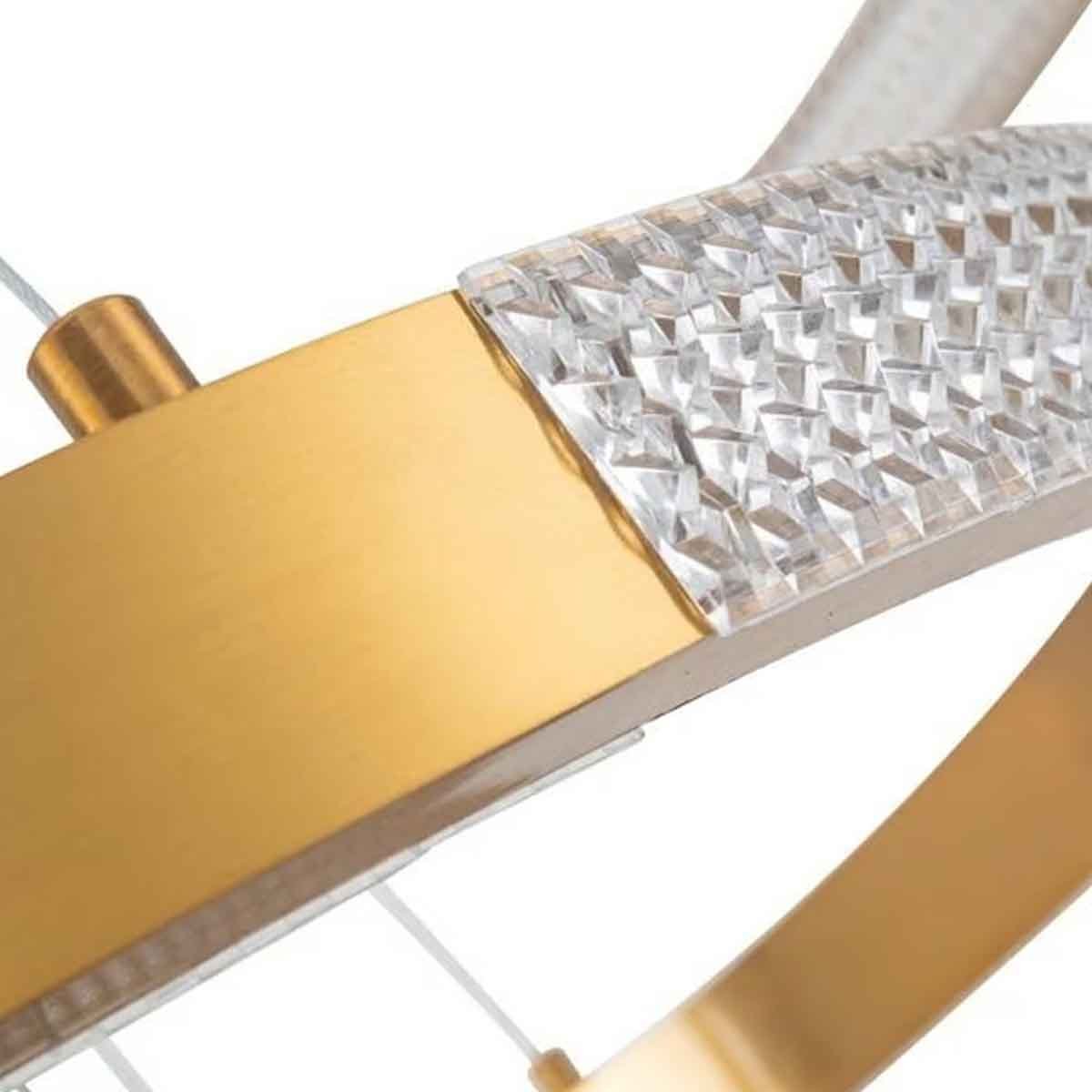 Luminaria Pendente Lustre Arco 2 Aneis Dourado Cristal Led 52W Moderno Sala de Estar Casa Recepçao S - 3