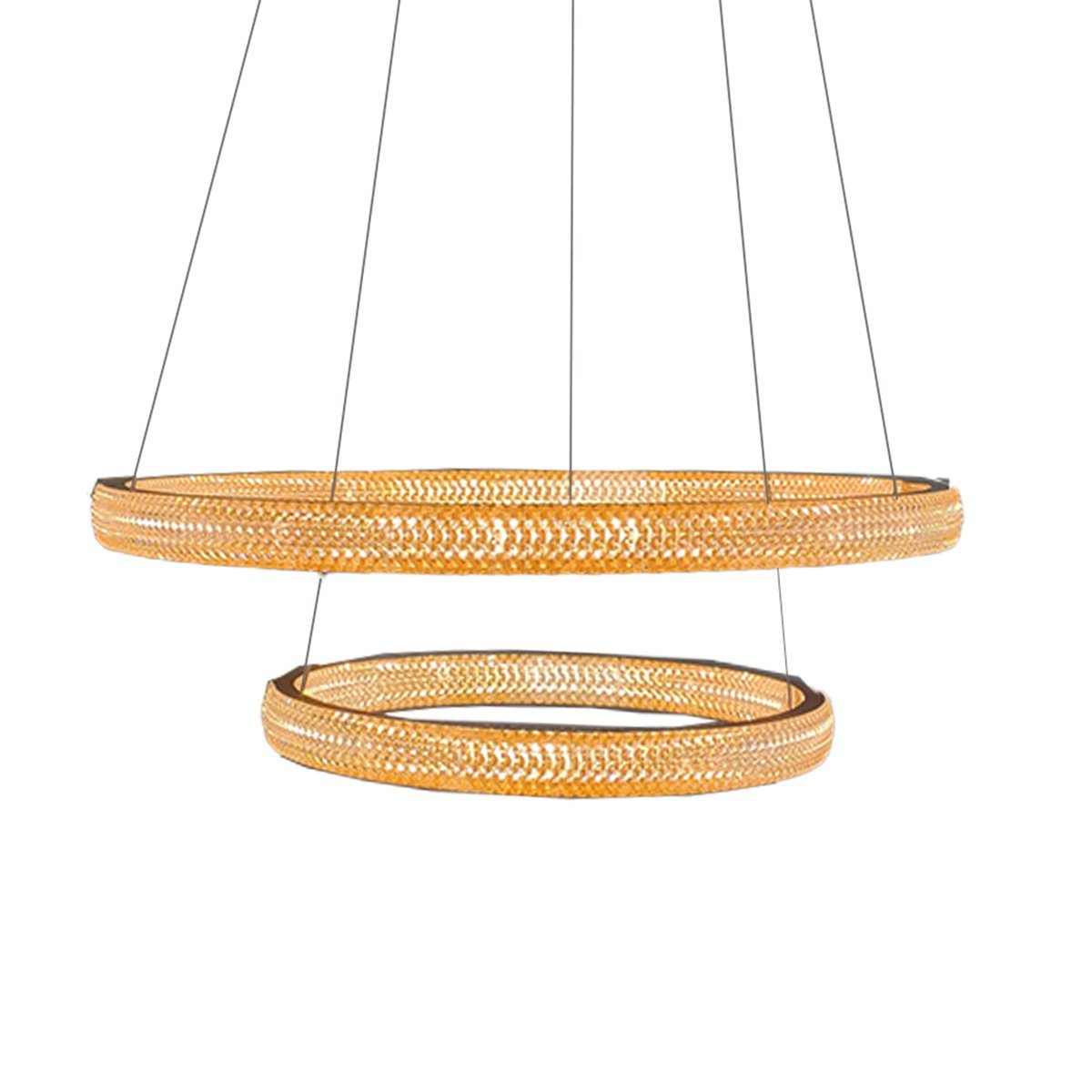 Luminaria Pendente Lustre Arco 2 Aneis Dourado Cristal Led 52W Moderno Sala de Estar Casa Recepçao S - 2