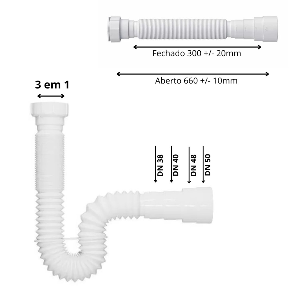 Sifão Branco Ajustável Universal Sanfonado - 4