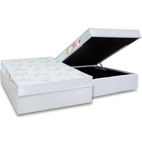 Cama Box Baú Casal: Colchão Espuma Castor D33 Sleep Max Relax + Base CRC Courano White(138x188)